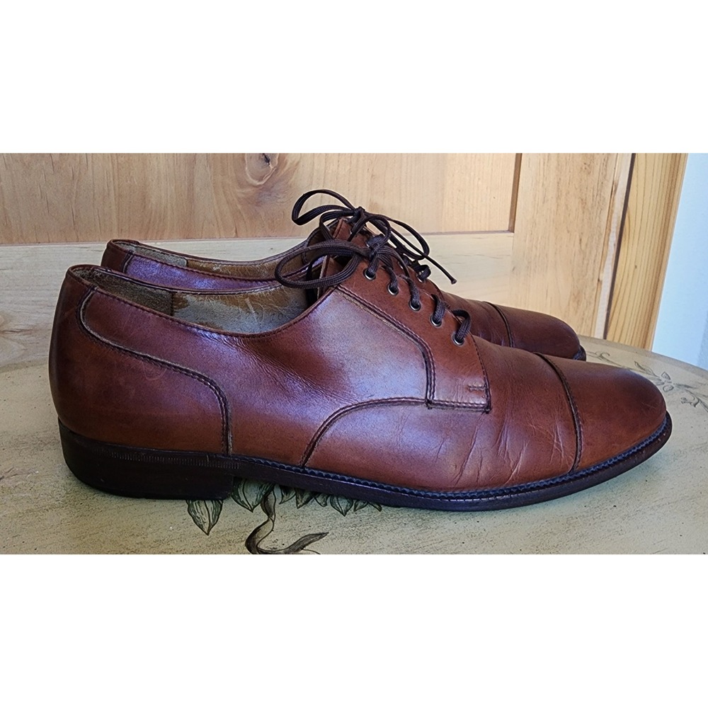 Ferragamo Sz 9.5 Brown Leather Oxford Cap Toe Dress Shoes Luxury Formal Wedding